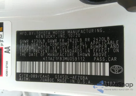 2021 Toyota Avalon Xle из США, поврежденный, VIN 4T1AZ1FB3MU059112